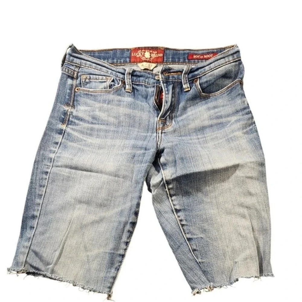 Lucky Brand‎ Sofia Boot Cutoff Shorts Womens 4 27 Blue Denim Raw Hem Frayed